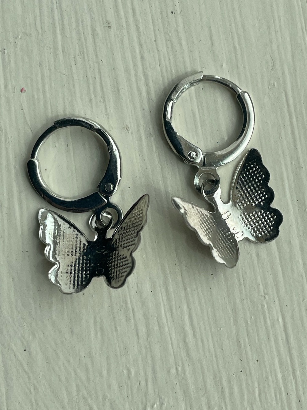 Silver Butterfly Hoop Charm Earrings
